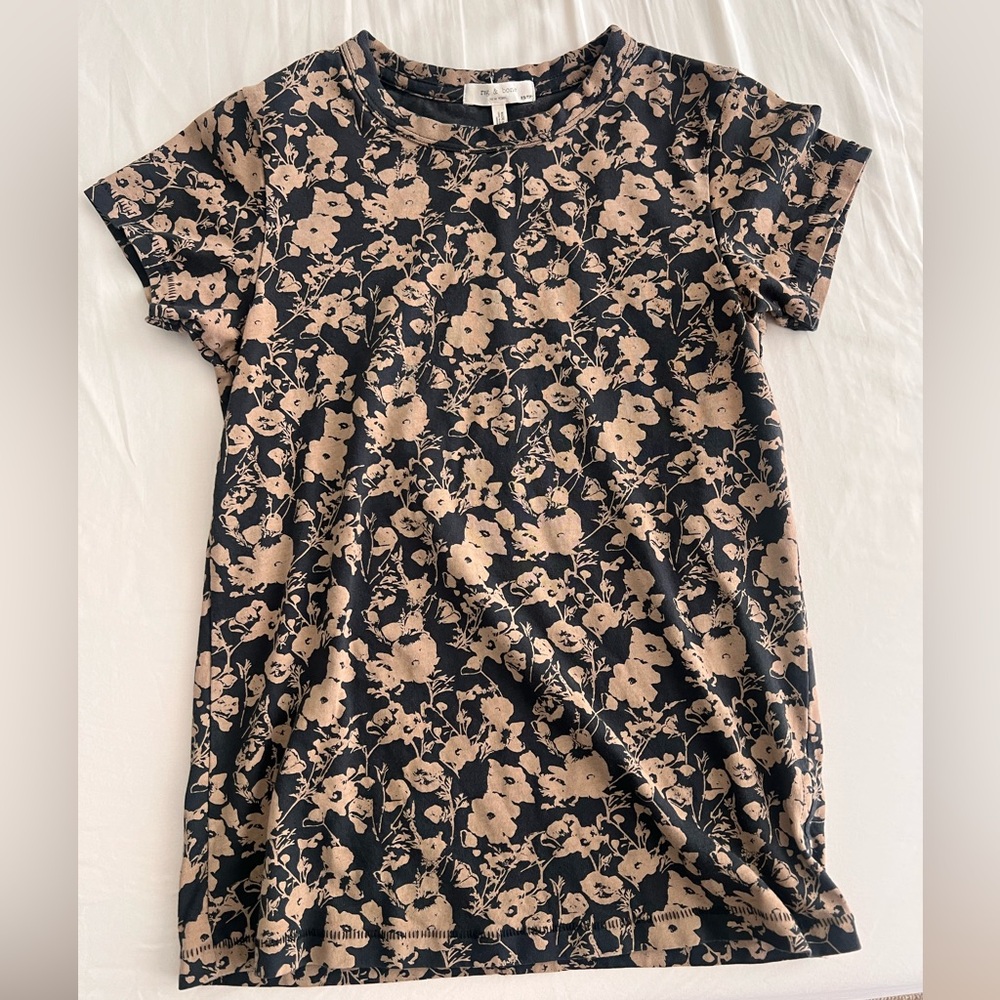 Rag & Bone Black Floral Slub T-Shirt XS
